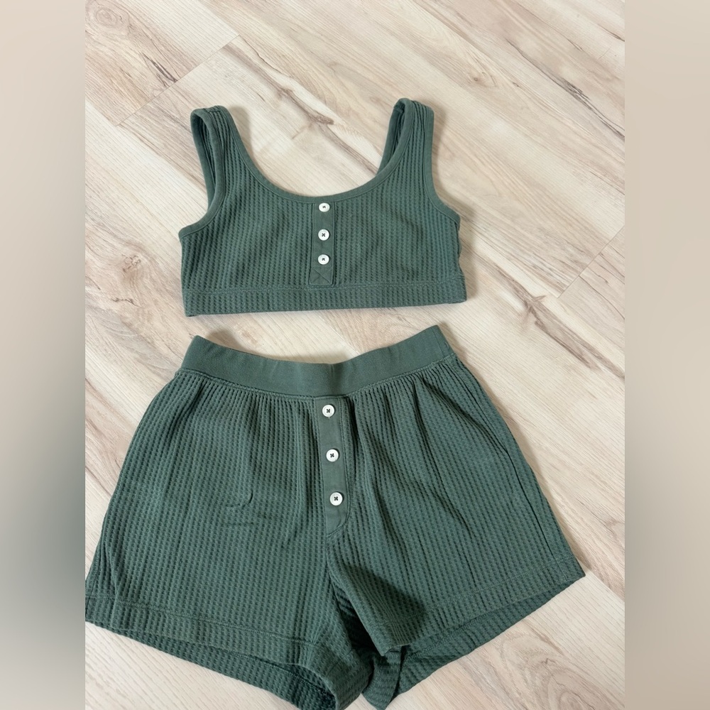 Old Navy Olive Green Waffle Knit Lounge Set